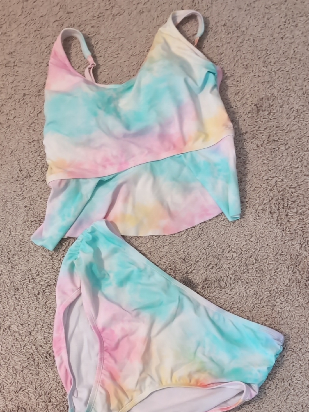Ruffle Butts Pastel Tie-Dye Tankini in Pink, Blue, Yellow